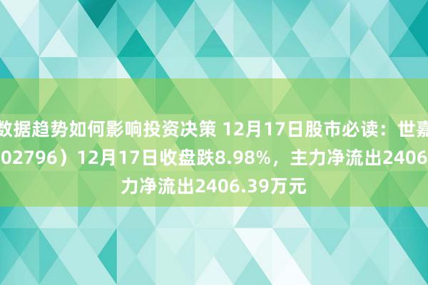 数据趋势如何影响投资决策 12月17日股市必读：世嘉科技（002796）12月17日收盘跌8.98%，主力净流出2406.39万元