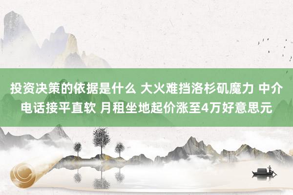 投资决策的依据是什么 大火难挡洛杉矶魔力 中介电话接平直软 月租坐地起价涨至4万好意思元