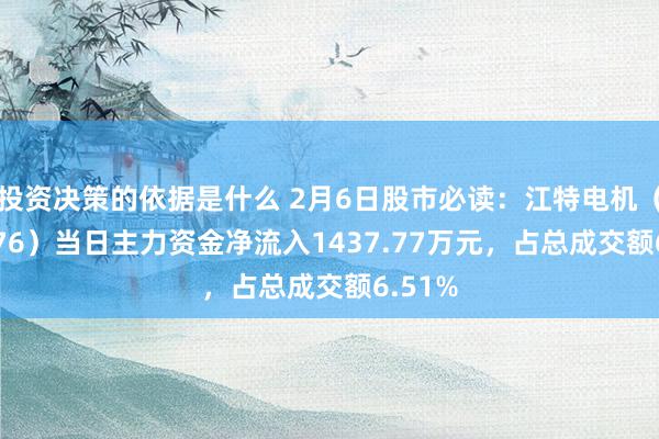 投资决策的依据是什么 2月6日股市必读：江特电机（002176）当日主力资金净流入1437.77万元，占总成交额6.51%