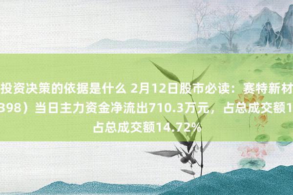 投资决策的依据是什么 2月12日股市必读：赛特新材（688398）当日主力资金净流出710.3万元，占总成交额14.72%