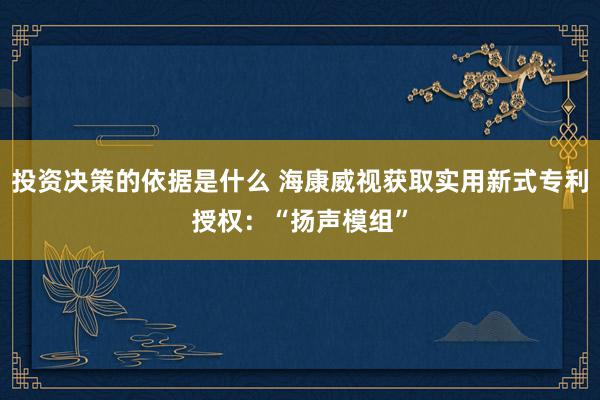 投资决策的依据是什么 海康威视获取实用新式专利授权：“扬声模组”