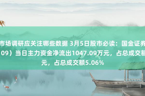 市场调研应关注哪些数据 3月5日股市必读：国金证券（600109）当日主力资金净流出1047.09万元，占总成交额5.06%