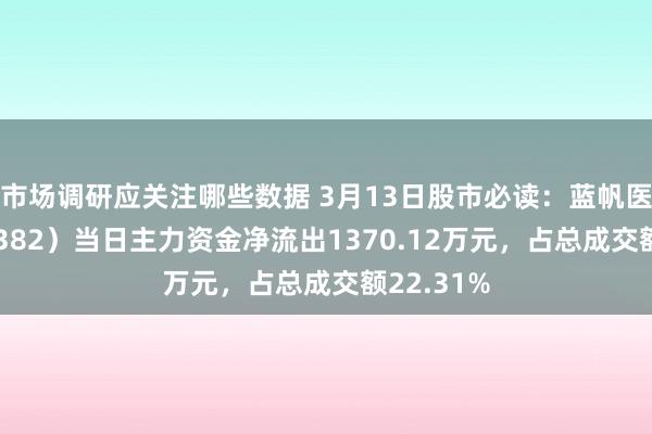 市场调研应关注哪些数据 3月13日股市必读：蓝帆医疗（002382）当日主力资金净流出1370.12万元，占总成交额22.31%