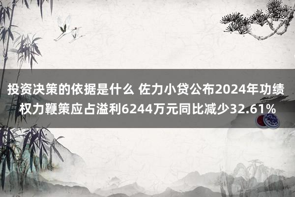 投资决策的依据是什么 佐力小贷公布2024年功绩 权力鞭策应占溢利6244万元同比减少32.61%